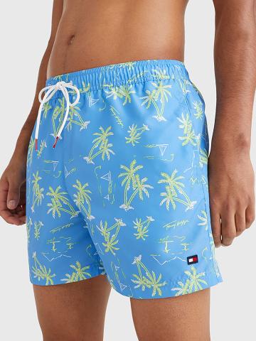Férfi Tommy Hilfiger Palm tree print 7" swim trunk Úszóruhák Kék | HU 889ILH